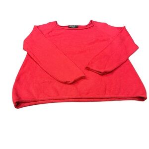 Eddie Bauer Cherry Red Knit Top Rolled Square Neck